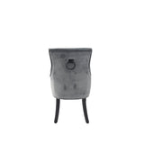 Modern Dark Grey Velvet Dining Chair with Black Ring Knocker and Black Legs