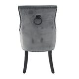 Modern Dark Grey Velvet Dining Chair with Black Ring Knocker and Black Legs