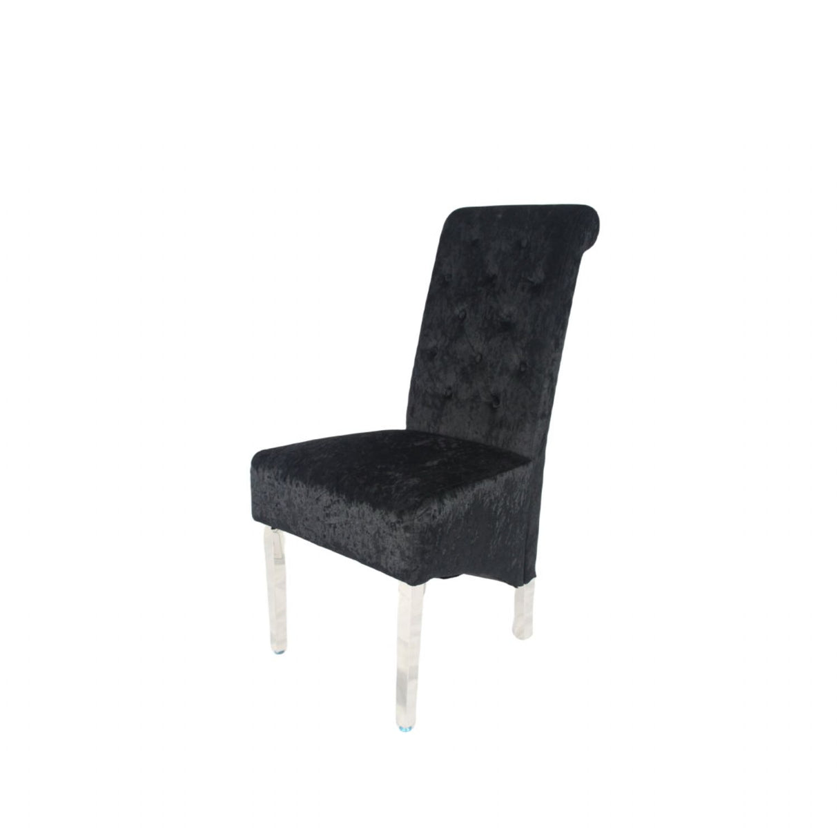 Luxury Crushed Black Velvet Dining Chair with Lion Knocker and Chrome Legs
