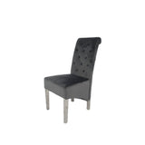 Luxury Dark Grey Velvet Dining Chair with Lion Knocker and Chrome Legs