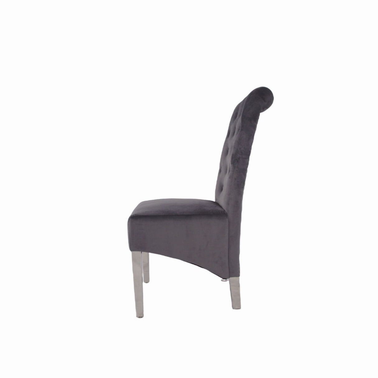 Luxury Dark Grey Velvet Dining Chair with Lion Knocker and Chrome Legs