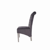 Luxury Dark Grey Velvet Dining Chair with Lion Knocker and Chrome Legs