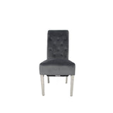 Luxury Dark Grey Velvet Dining Chair with Lion Knocker and Chrome Legs