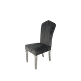 Luxury Dark Grey Velvet Dining Chair with Chrome Metal Legs