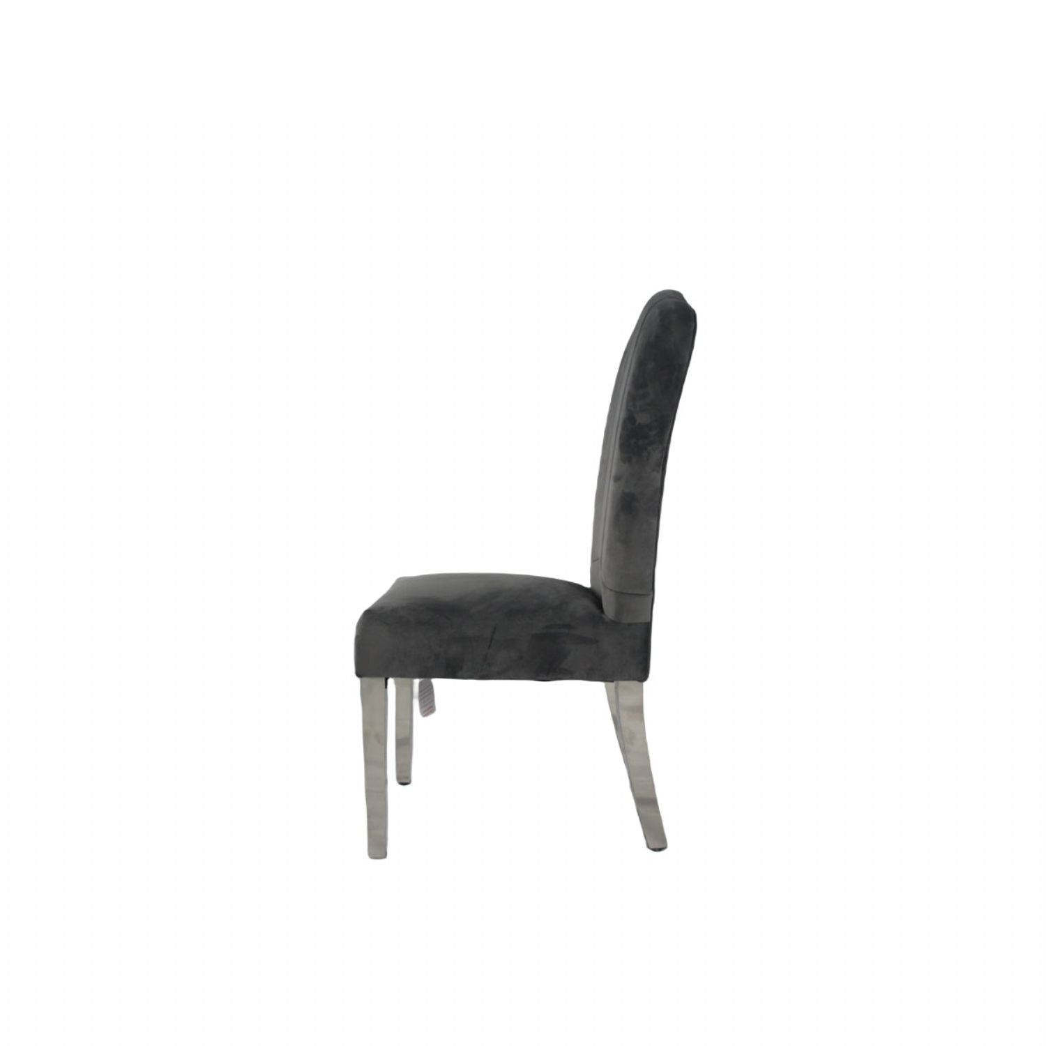 Luxury Dark Grey Velvet Dining Chair with Chrome Metal Legs