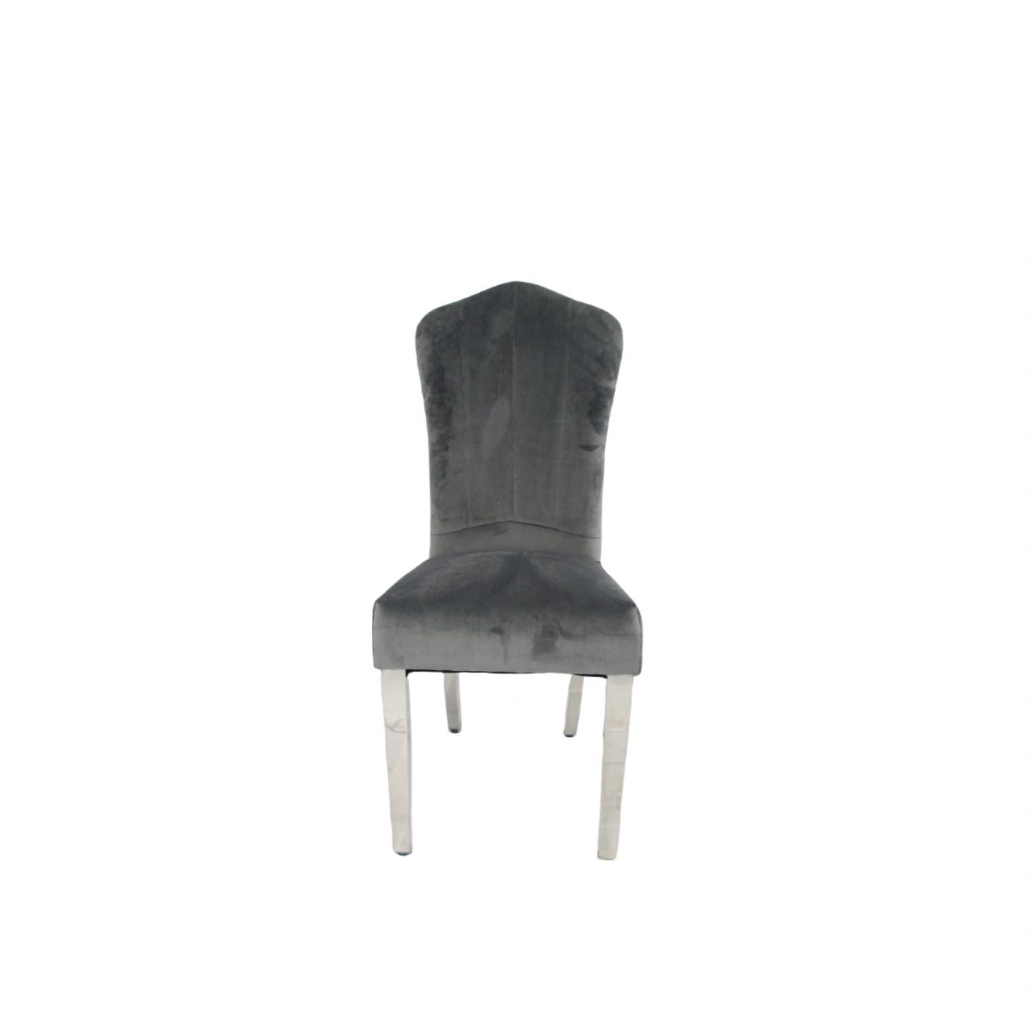 Luxury Dark Grey Velvet Dining Chair with Chrome Metal Legs