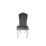 Luxury Dark Grey Velvet Dining Chair with Chrome Metal Legs