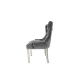 Luxury Dark Grey Velvet Dining Chair with Ring Knocker and Chrome Legs
