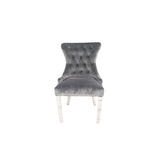 Luxury Dark Grey Velvet Dining Chair with Ring Knocker and Chrome Legs