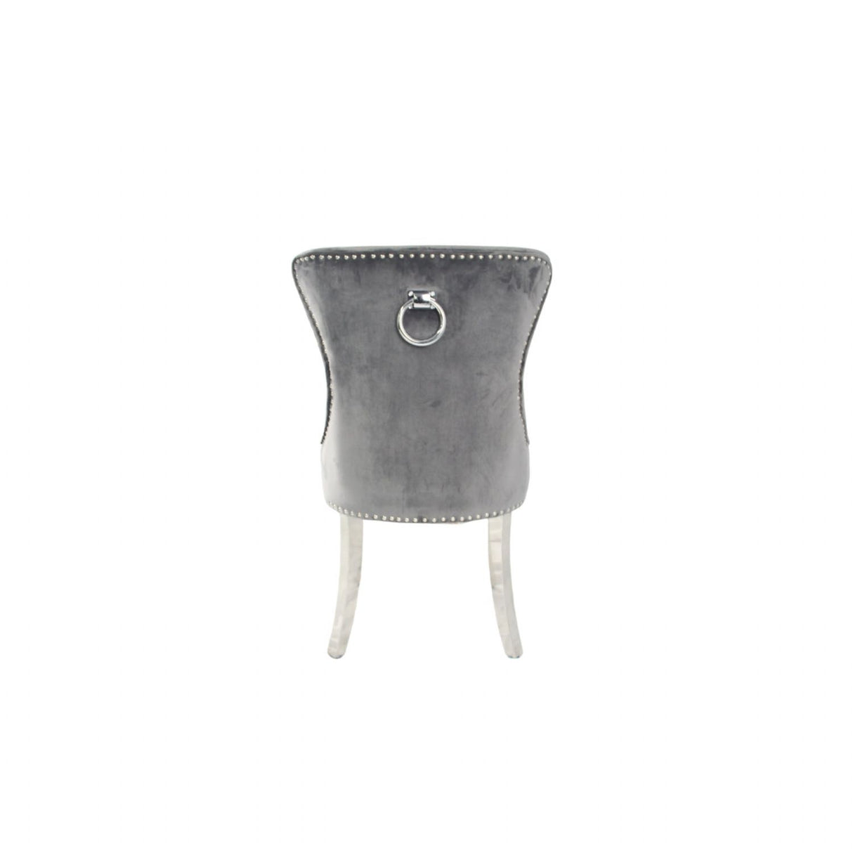 Luxury Dark Grey Velvet Dining Chair with Ring Knocker and Chrome Legs