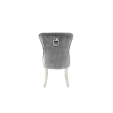 Luxury Dark Grey Velvet Dining Chair with Ring Knocker and Chrome Legs
