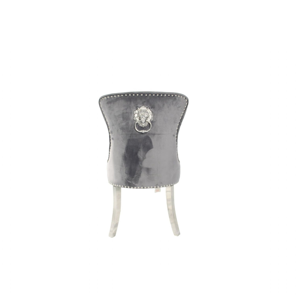 Luxury Dark Grey Velvet Dining Chair with Lion Knocker and Chrome Legs