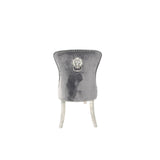 Luxury Dark Grey Velvet Dining Chair with Lion Knocker and Chrome Legs