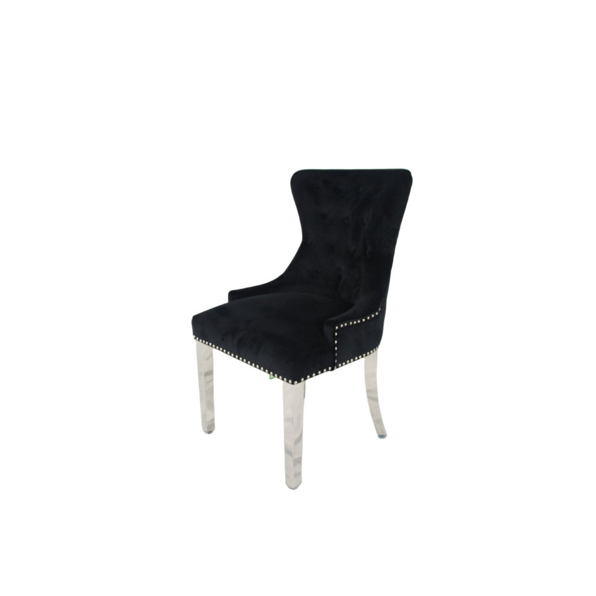 Luxury Black Velvet Dining Chair with Ring Knocker and Chrome Legs