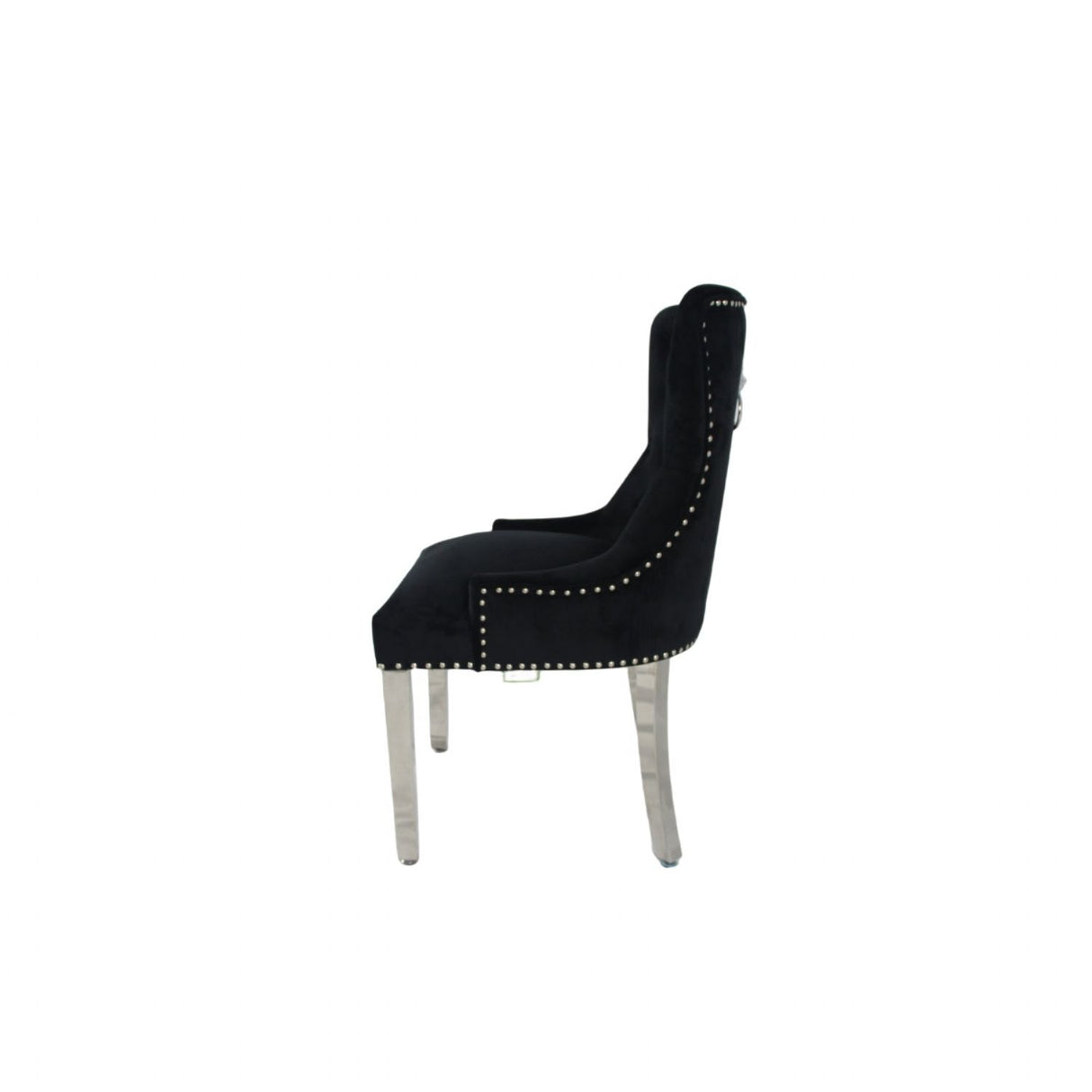 Luxury Black Velvet Dining Chair with Lion Knocker and Chrome Legs