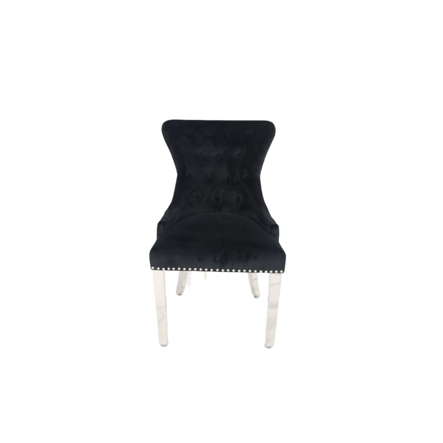 Luxury Black Velvet Dining Chair with Ring Knocker and Chrome Legs