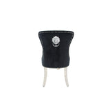 Luxury Black Velvet Dining Chair with Lion Knocker and Chrome Legs