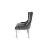 Luxury Dark Grey Velvet Dining Chair with Lion Knocker and Chrome Legs