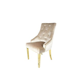 Luxury Mink Shimmer Velvet Dining Chair with Lion Knocker and Gold Legs