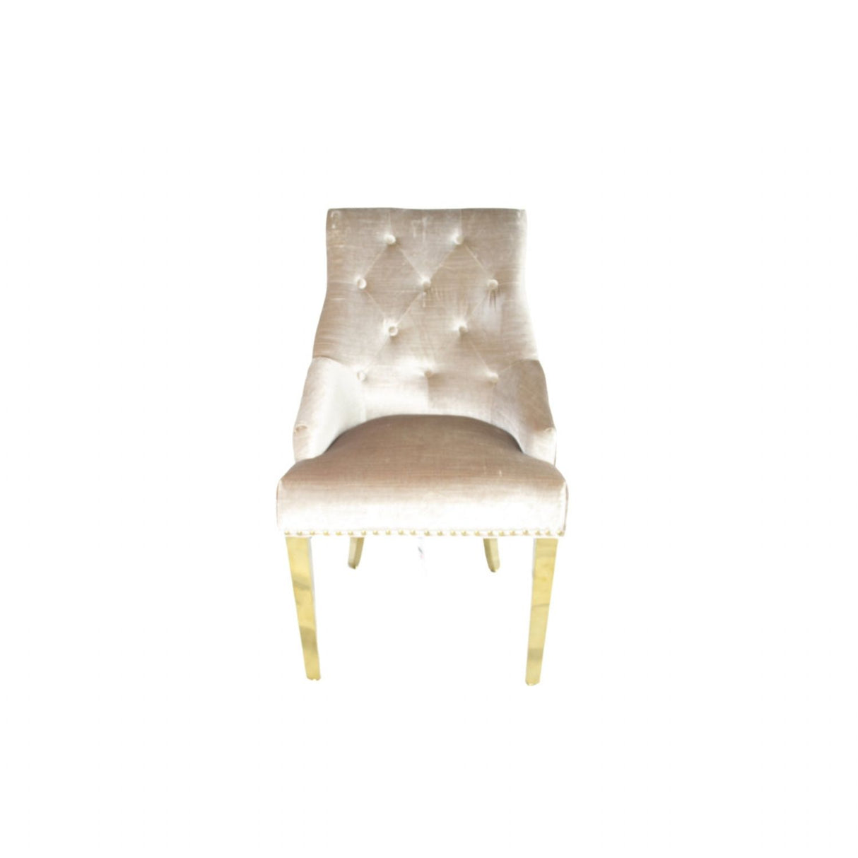 Luxury Mink Shimmer Velvet Dining Chair with Lion Knocker and Gold Legs