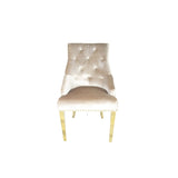 Luxury Mink Shimmer Velvet Dining Chair with Lion Knocker and Gold Legs