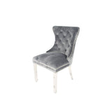 Luxury Dark Grey Velvet Dining Chair with Lion Knocker and Chrome Legs
