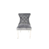 Luxury Dark Grey Velvet Dining Chair with Lion Knocker and Chrome Legs