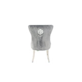 Luxury Dark Grey Velvet Dining Chair with Lion Knocker and Chrome Legs