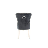 Luxury Black Velvet Dining Chair with Ring Knocker and Chrome Legs