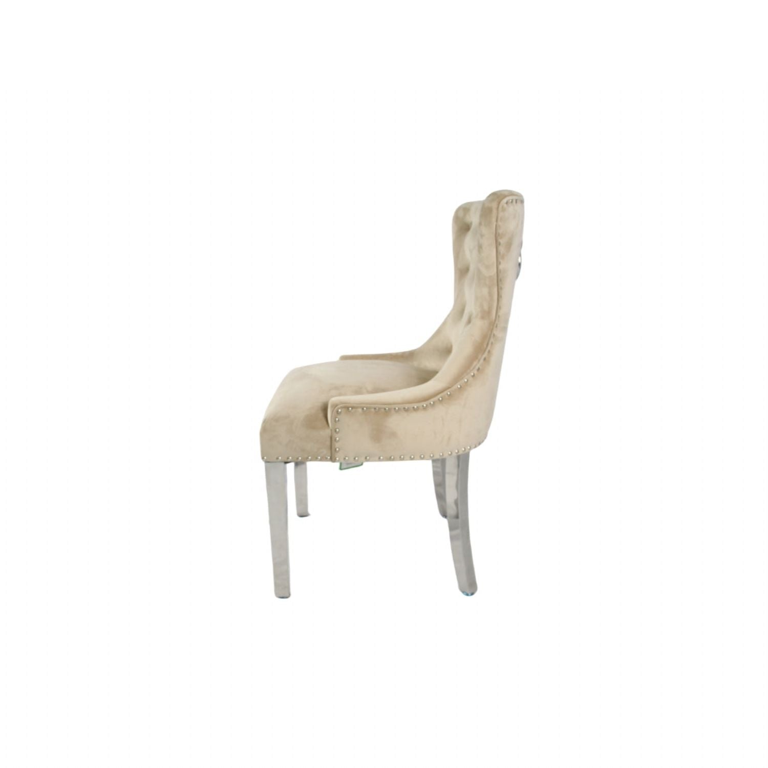 Luxury Cream Velvet Dining Chair with Ring Knocker and Chrome Legs