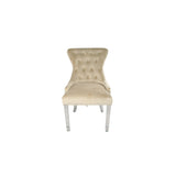 Luxury Cream Velvet Dining Chair with Lion Knocker and Chrome Legs