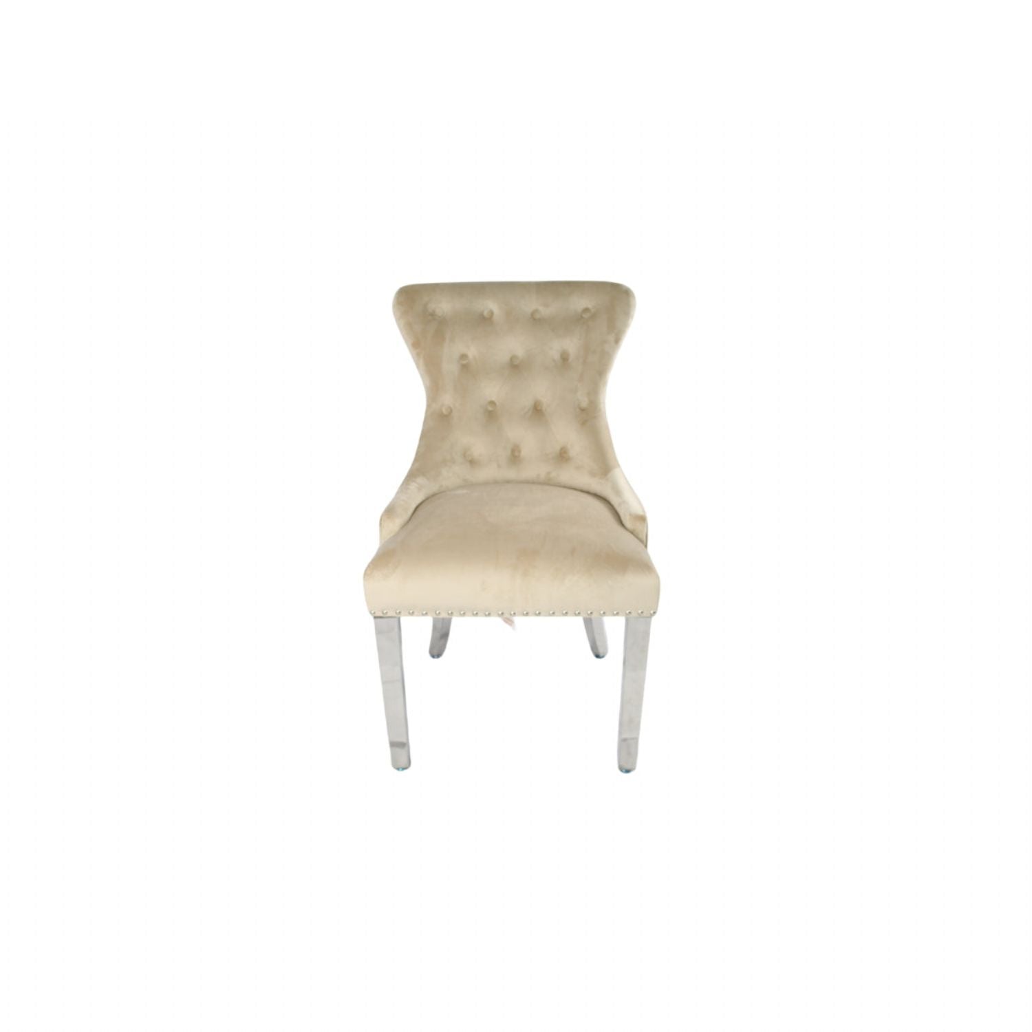 Luxury Cream Velvet Dining Chair with Ring Knocker and Chrome Legs