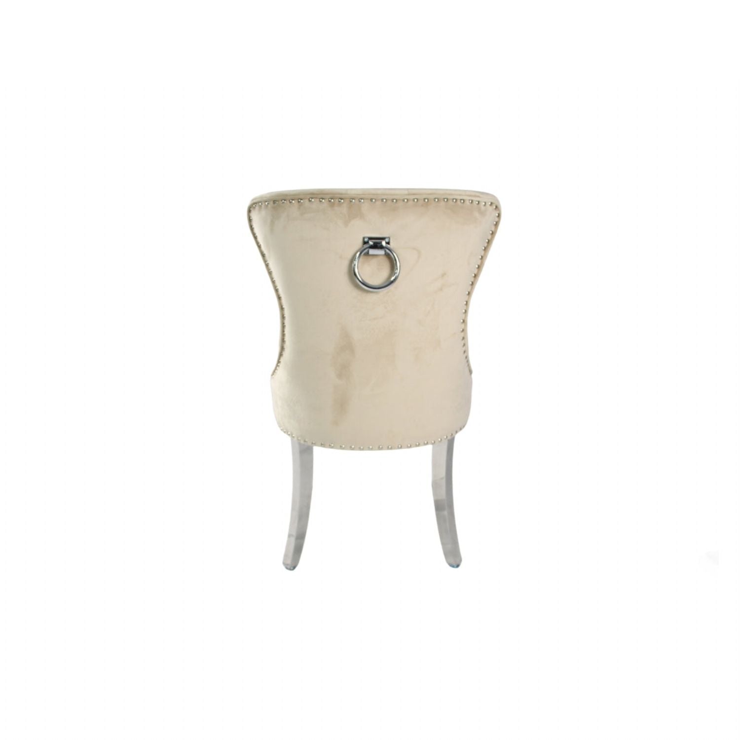 Luxury Cream Velvet Dining Chair with Ring Knocker and Chrome Legs