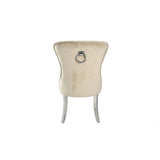 Luxury Cream Velvet Dining Chair with Ring Knocker and Chrome Legs