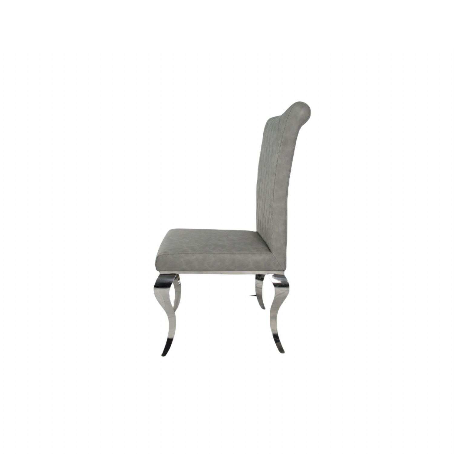 Modern Light Grey PU Leather Dining Chair with Chrome Legs