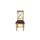 Natural Oak Cross Back Dining Chair with Dark Brown Padded Seat
