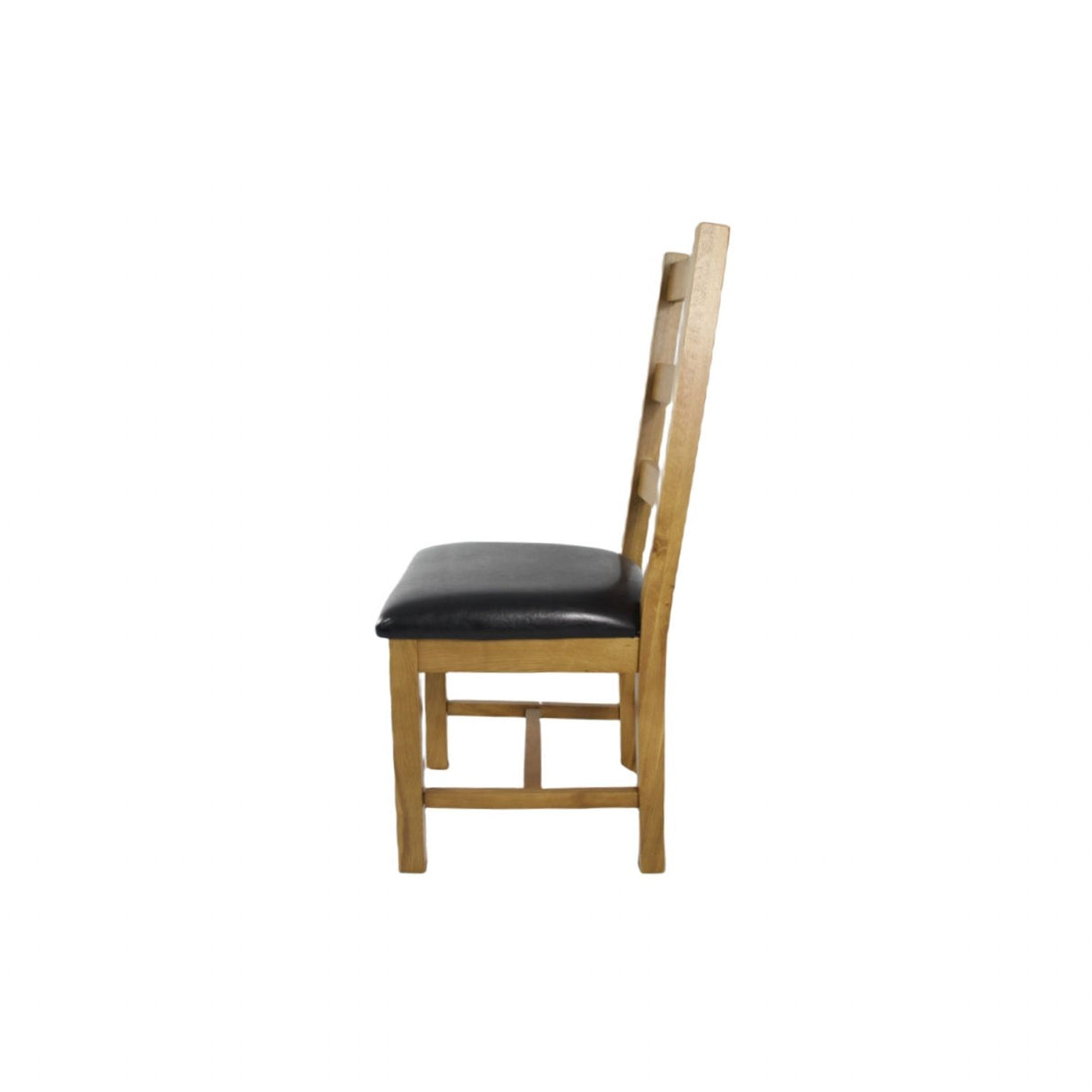Natural Oak Ladder Back Dining Chair with Black Faux Leather Seat