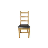Natural Oak Ladder Back Dining Chair with Black Faux Leather Seat