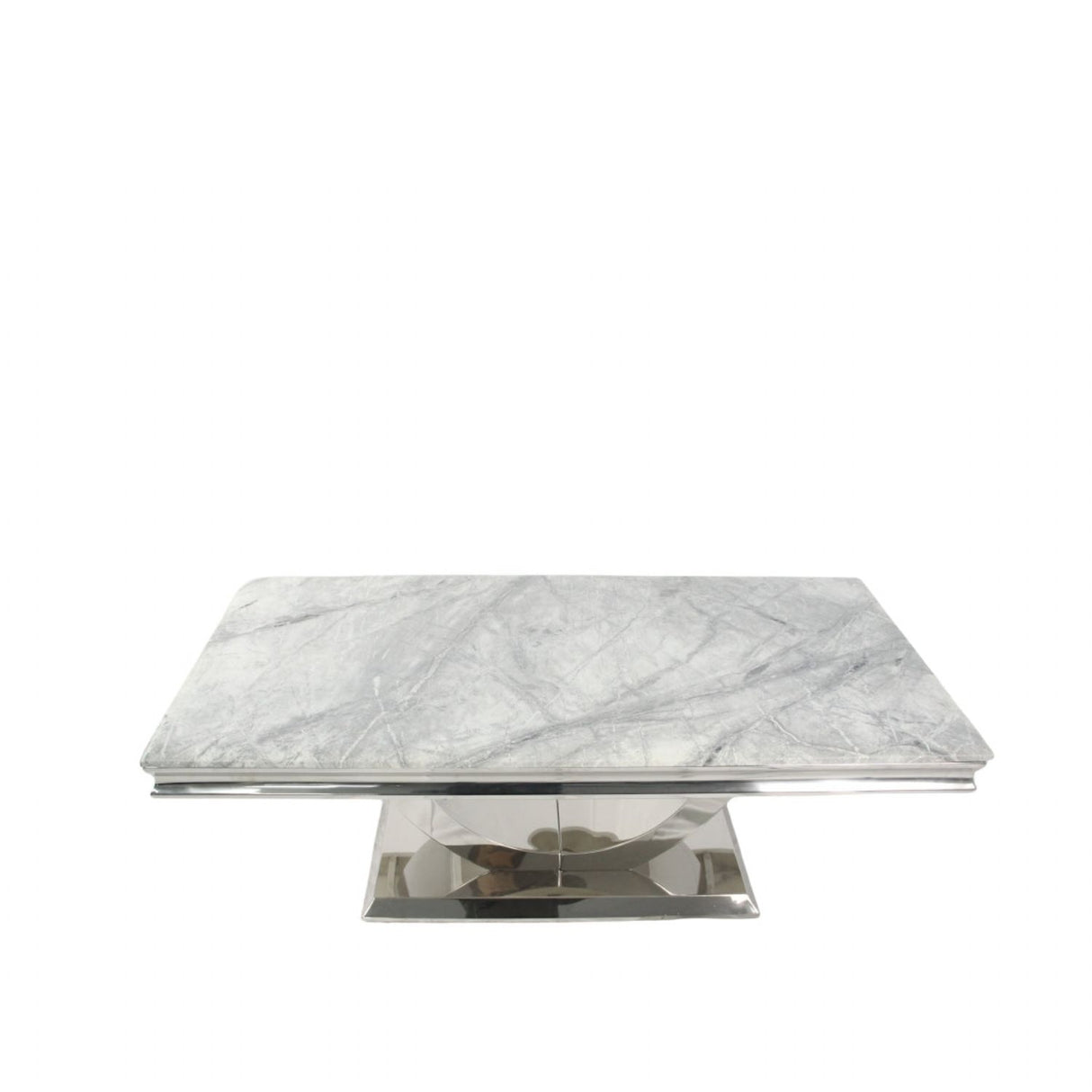 White Marble Effect Coffee Table with Chrome U Shape Pedestal Base