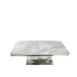 White Marble Effect Coffee Table with Chrome U Shape Pedestal Base