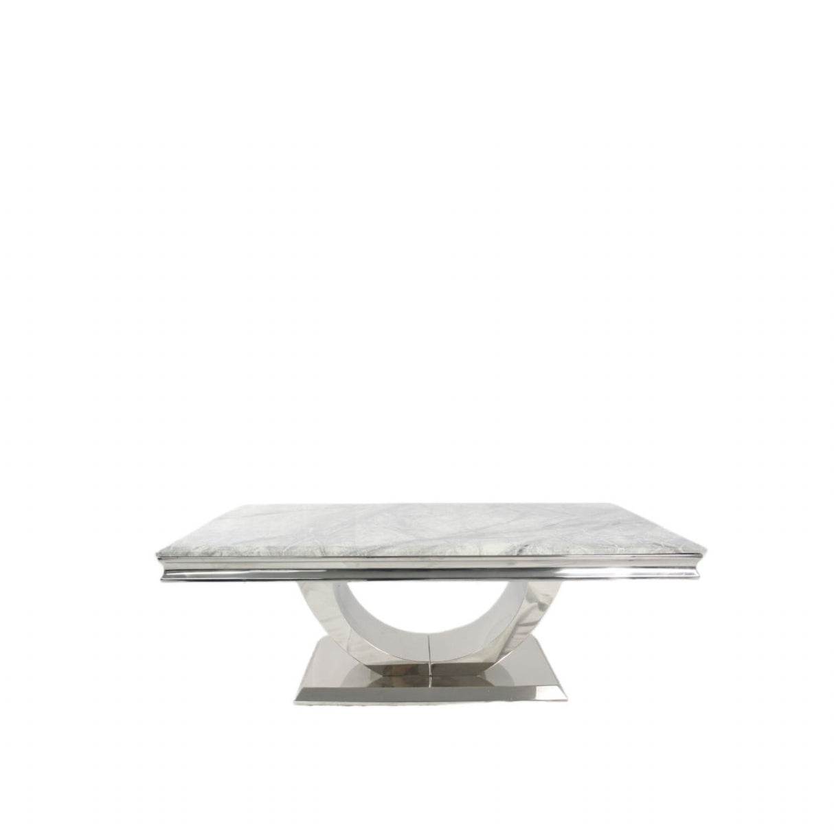 White Marble Effect Coffee Table with Chrome U Shape Pedestal Base