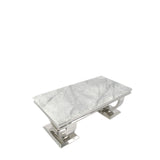 Luxury White Marble Effect Coffee Table with Chrome Circular Pedestal Base