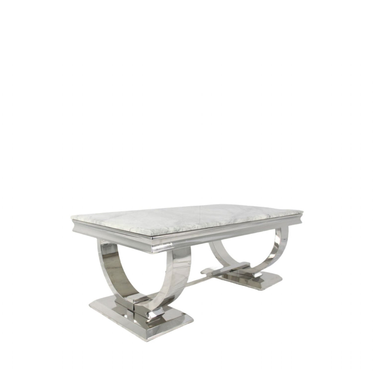 Luxury White Marble Effect Coffee Table with Chrome Circular Pedestal Base