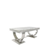 Luxury White Marble Effect Coffee Table with Chrome Circular Pedestal Base