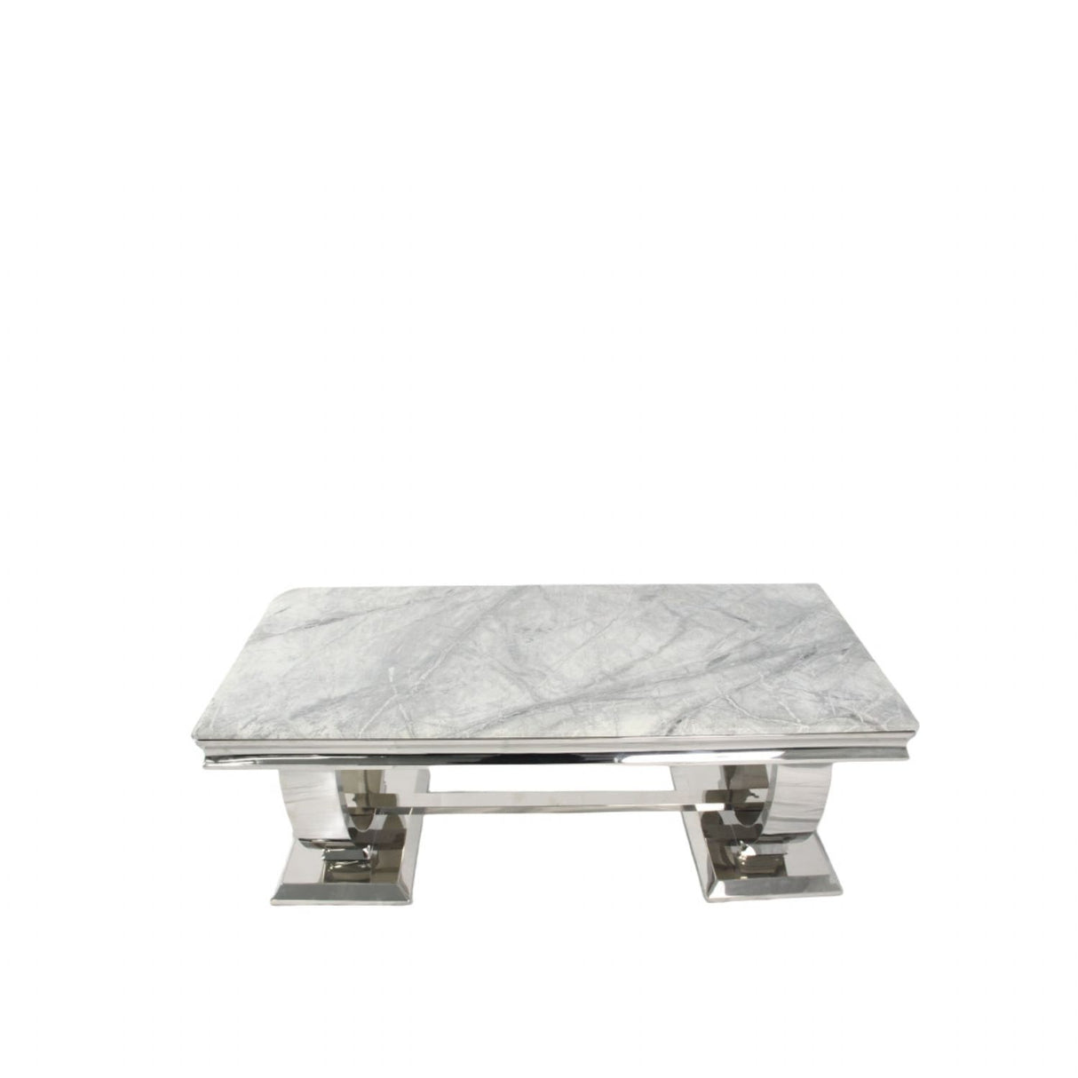 Luxury White Marble Effect Coffee Table with Chrome Circular Pedestal Base