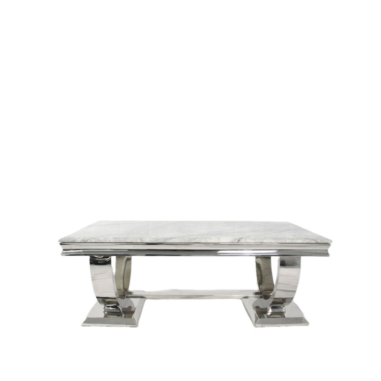 Luxury White Marble Effect Coffee Table with Chrome Circular Pedestal Base
