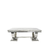 Luxury White Marble Effect Coffee Table with Chrome Circular Pedestal Base
