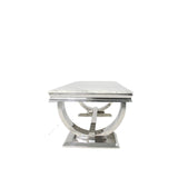 Luxury White Marble Effect Coffee Table with Chrome Circular Pedestal Base