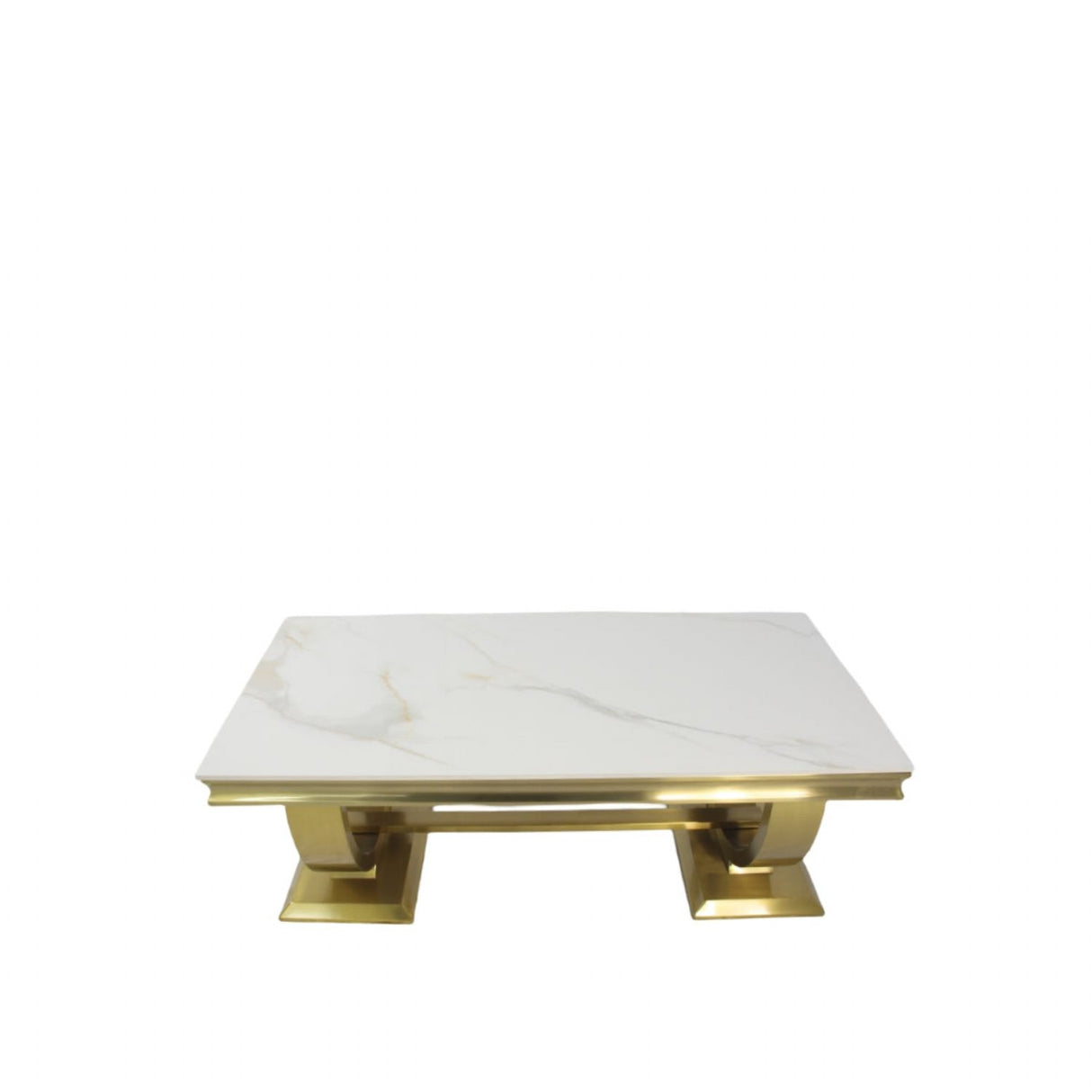 White Marble Effect Coffee Table with Gold Circular Pedestal Base