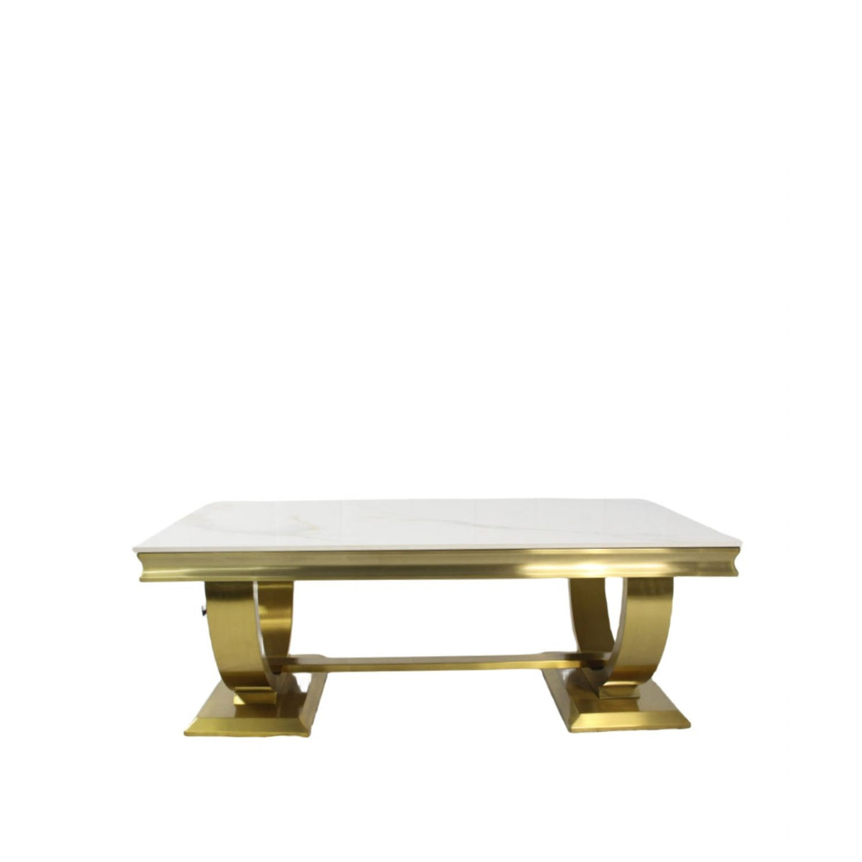 White Marble Effect Coffee Table with Gold Circular Pedestal Base
